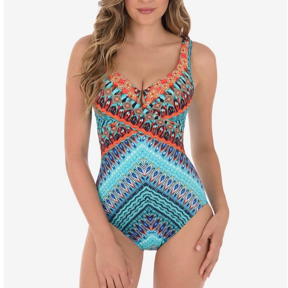 Miraclesuit Casbah Escape Crisscross Underwire One Piece Swimsuit Womens Size 10